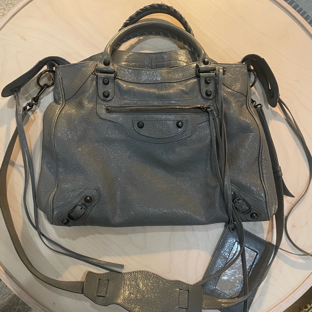 Balenciaga Medium Classic City Bag Gris Tarmac/Dark Gray Mirror+Strap Rare Auth